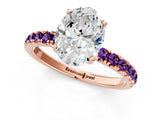 Rose gold Oval Cut Diamond Pave Band Solitaire Ring with Round with Amethyst side stone and Prong Setting_1