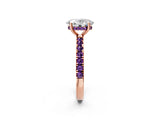 Rose gold Oval Cut Diamond Pave Band Solitaire Ring with Round with Amethyst side stone and Prong Setting_2