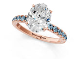 Rose gold Oval Cut Diamond Pave Band Solitaire Ring with Round with Aquamarine side stone and Prong Setting_13