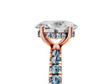 Rose gold Oval Cut Diamond Pave Band Solitaire Ring with Round with Aquamarine side stone and Prong Setting_17