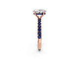 Rose gold Oval Cut Diamond Pave Band Solitaire Ring with Round with Blue Sapphire side stone and Prong Setting_14