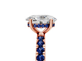 Rose gold Oval Cut Diamond Pave Band Solitaire Ring with Round with Blue Sapphire side stone and Prong Setting_17