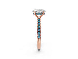 Rose gold Oval Cut Diamond Pave Band Solitaire Ring with Round with Blue Topaz side stone and Prong Setting_14