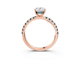 Rose gold Oval Cut Diamond Pave Band Solitaire Ring with Round with Blue Topaz side stone and Prong Setting_15