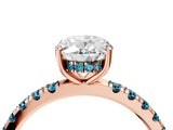 Rose gold Oval Cut Diamond Pave Band Solitaire Ring with Round with Blue Topaz side stone and Prong Setting_16