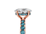 Rose gold Oval Cut Diamond Pave Band Solitaire Ring with Round with Blue Topaz side stone and Prong Setting_17