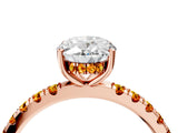 Rose gold Oval Cut Diamond Pave Band Solitaire Ring with Round with Citrine side stone and Prong Setting_4