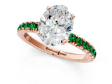 Rose gold Oval Cut Diamond Pave Band Solitaire Ring with Round with Emerald side stone and Prong Setting_1