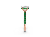Rose gold Oval Cut Diamond Pave Band Solitaire Ring with Round with Emerald side stone and Prong Setting_2