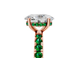 Rose gold Oval Cut Diamond Pave Band Solitaire Ring with Round with Emerald side stone and Prong Setting_5