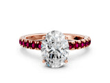 Rose gold Oval Cut Diamond Pave Band Solitaire Ring with Round with Garnet side stone and Prong Setting_12