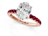 Rose gold Oval Cut Diamond Pave Band Solitaire Ring with Round with Garnet side stone and Prong Setting_13