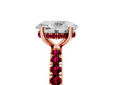 Rose gold Oval Cut Diamond Pave Band Solitaire Ring with Round with Garnet side stone and Prong Setting_17