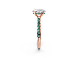 Rose gold Oval Cut Diamond Pave Band Solitaire Ring with Round with Green Sapphire side stone and Prong Setting_26