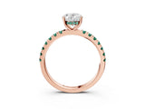 Rose gold Oval Cut Diamond Pave Band Solitaire Ring with Round with Green Sapphire side stone and Prong Setting_27