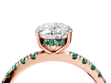 Rose gold Oval Cut Diamond Pave Band Solitaire Ring with Round with Green Sapphire side stone and Prong Setting_28