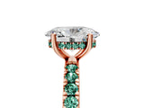 Rose gold Oval Cut Diamond Pave Band Solitaire Ring with Round with Green Sapphire side stone and Prong Setting_29