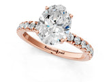 Rose gold Oval Cut Diamond Pave Band Solitaire Ring with Round with Moissanite side stone and Prong Setting_25