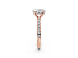 Rose gold Oval Cut Diamond Pave Band Solitaire Ring with Round with Moissanite side stone and Prong Setting_26
