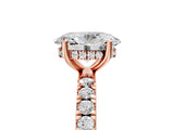 Rose gold Oval Cut Diamond Pave Band Solitaire Ring with Round with Moissanite side stone and Prong Setting_29