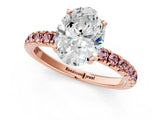 Rose gold Oval Cut Diamond Pave Band Solitaire Ring with Round with Morganite side stone and Prong Setting_13