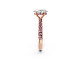 Rose gold Oval Cut Diamond Pave Band Solitaire Ring with Round with Morganite side stone and Prong Setting_14