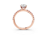 Rose gold Oval Cut Diamond Pave Band Solitaire Ring with Round with Morganite side stone and Prong Setting_15