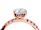 Rose gold Oval Cut Diamond Pave Band Solitaire Ring with Round with Morganite side stone and Prong Setting_16