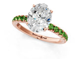 Rose gold Oval Cut Diamond Pave Band Solitaire Ring with Round with Peridot side stone and Prong Setting_1