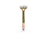 Rose gold Oval Cut Diamond Pave Band Solitaire Ring with Round with Peridot side stone and Prong Setting_2