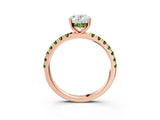 Rose gold Oval Cut Diamond Pave Band Solitaire Ring with Round with Peridot side stone and Prong Setting_3