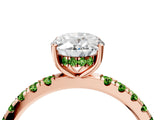Rose gold Oval Cut Diamond Pave Band Solitaire Ring with Round with Peridot side stone and Prong Setting_4