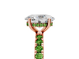 Rose gold Oval Cut Diamond Pave Band Solitaire Ring with Round with Peridot side stone and Prong Setting_5