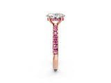 Rose gold Oval Cut Diamond Pave Band Solitaire Ring with Round with Pink Sapphire side stone and Prong Setting_14