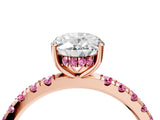 Rose gold Oval Cut Diamond Pave Band Solitaire Ring with Round with Pink Sapphire side stone and Prong Setting_16