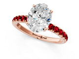 Rose gold Oval Cut Diamond Pave Band Solitaire Ring with Round with Ruby side stone and Prong Setting_13