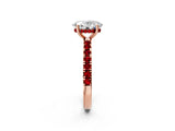 Rose gold Oval Cut Diamond Pave Band Solitaire Ring with Round with Ruby side stone and Prong Setting_14