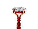 Rose gold Oval Cut Diamond Pave Band Solitaire Ring with Round with Ruby side stone and Prong Setting_17