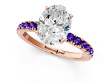 Rose gold Oval Cut Diamond Pave Band Solitaire Ring with Round with Tanzanite side stone and Prong Setting_1