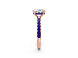 Rose gold Oval Cut Diamond Pave Band Solitaire Ring with Round with Tanzanite side stone and Prong Setting_2