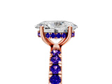 Rose gold Oval Cut Diamond Pave Band Solitaire Ring with Round with Tanzanite side stone and Prong Setting_5