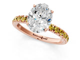Rose gold Oval Cut Diamond Pave Band Solitaire Ring with Round with Yellow Sapphire side stone and Prong Setting_13