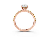 Rose gold Oval Cut Diamond Pave Band Solitaire Ring with Round with Yellow Sapphire side stone and Prong Setting_15