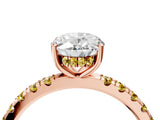 Rose gold Oval Cut Diamond Pave Band Solitaire Ring with Round with Yellow Sapphire side stone and Prong Setting_16