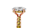 Rose gold Oval Cut Diamond Pave Band Solitaire Ring with Round with Yellow Sapphire side stone and Prong Setting_17