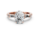 Rose gold Oval Cut Diamond Ring with Baguette Side Stones, Channel Set Band, and Four-Prong Setting_25