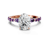 Rose gold Oval Cut Diamond Ring with Marquise and Round with Amethyst side stone Side Stones and Four-Prong Setting_24