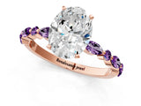 Rose gold Oval Cut Diamond Ring with Marquise and Round with Amethyst side stone Side Stones and Four-Prong Setting_25