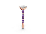 Rose gold Oval Cut Diamond Ring with Marquise and Round with Amethyst side stone Side Stones and Four-Prong Setting_26