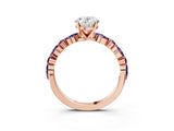 Rose gold Oval Cut Diamond Ring with Marquise and Round with Amethyst side stone Side Stones and Four-Prong Setting_27
